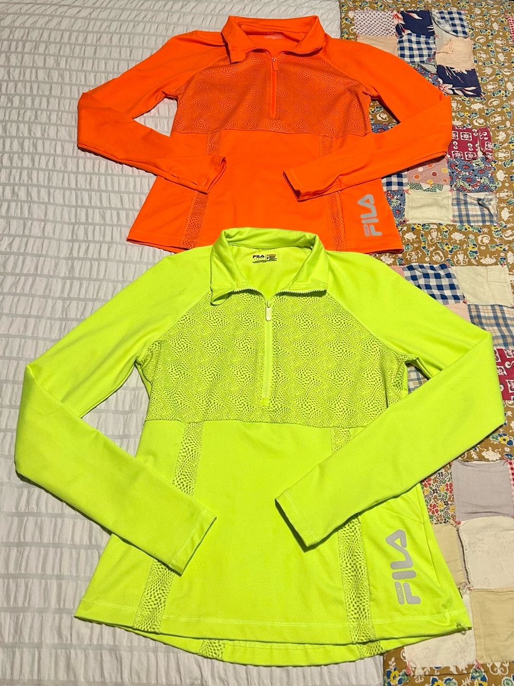 FILA Neon Lime & Neon Orange Half-Zip Athletic Tops
